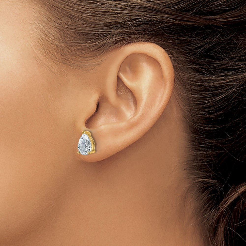 Pear 3 Prong Stud Earrings, 0.50-6.00 ct tw Lab-Grown Diamond — 4 ct, 14K Yellow Gold