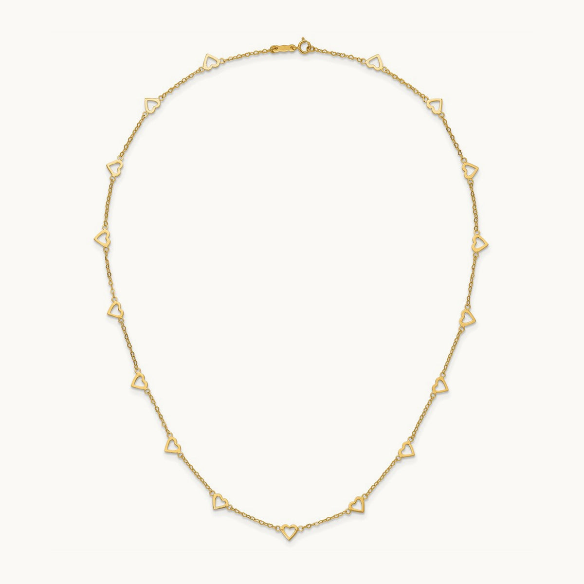 Polished Open Hearts on Heart Link 24in Necklace, 14K