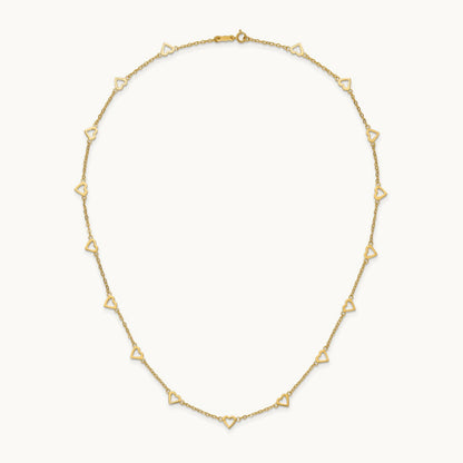 Polished Open Hearts on Heart Link 24in Necklace, 14K