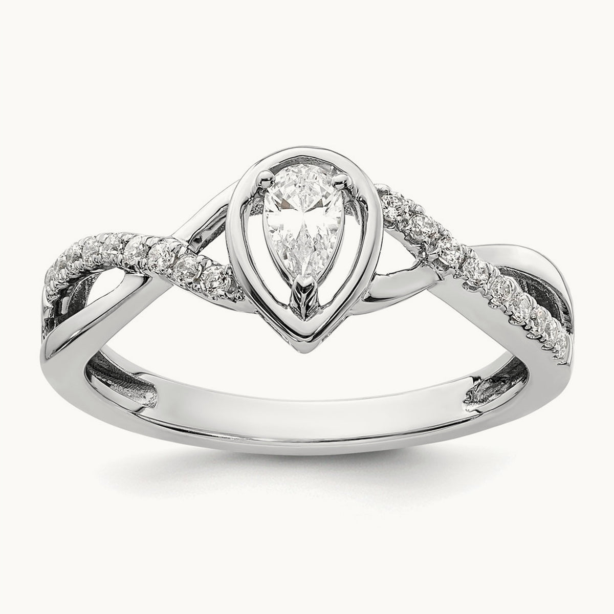 Pear Ctr Diamond Complete Promise/Engagement Ring, 14K White Gold