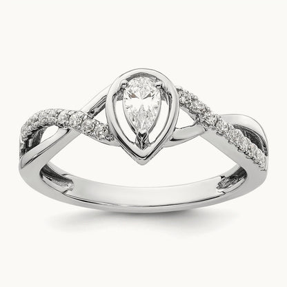 Pear Ctr Diamond Complete Promise/Engagement Ring, 14K White Gold