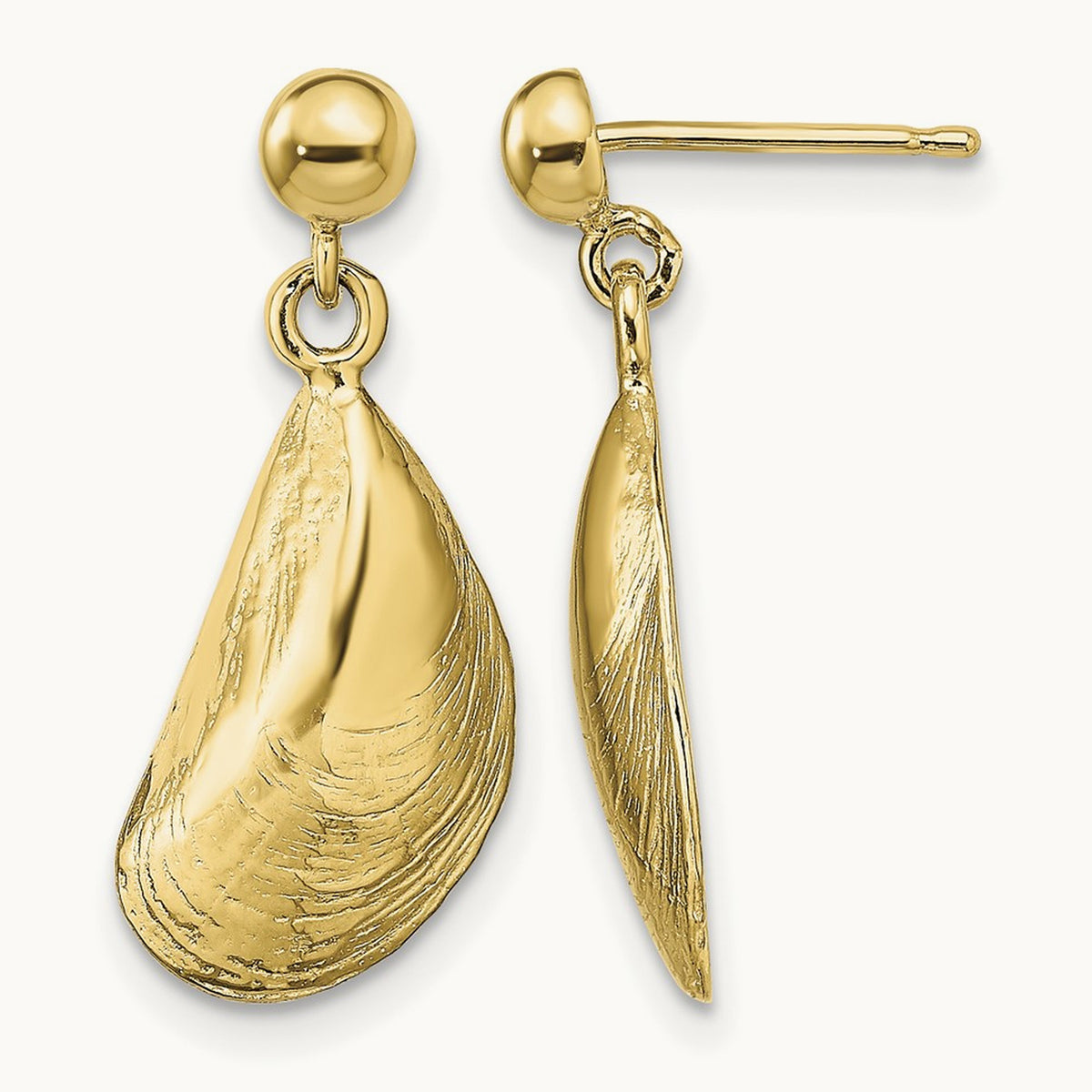Mussel Shell Dangle Earrings, 14K