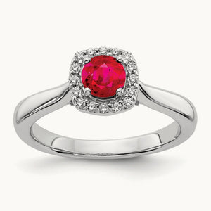 Diamond and Ruby Halo Ring, 14K White Gold