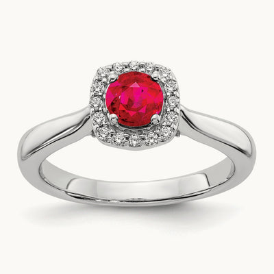 Diamond and Ruby Halo Ring, 14K White Gold