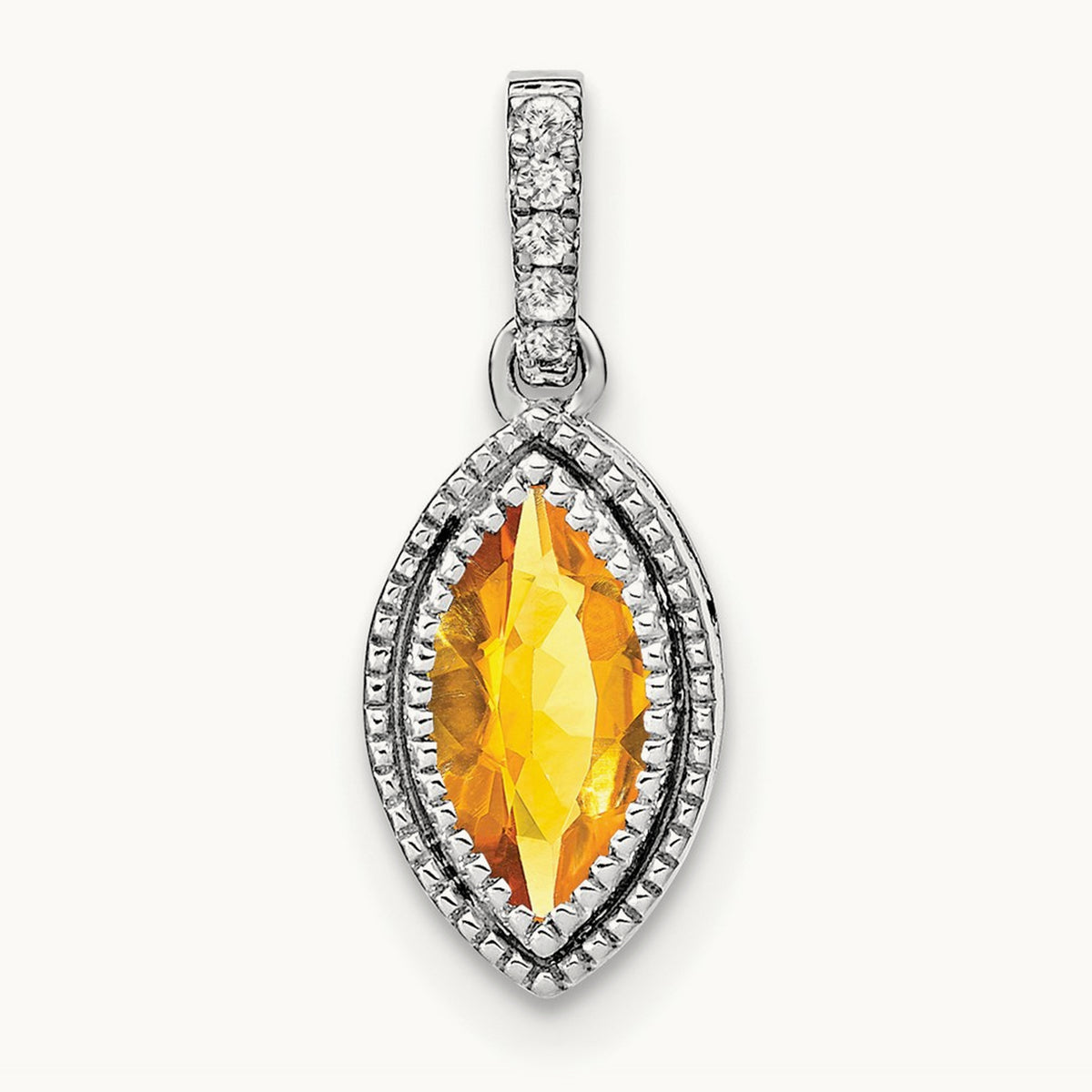Marquise Citrine and Diamond Pendant, 14K White Gold
