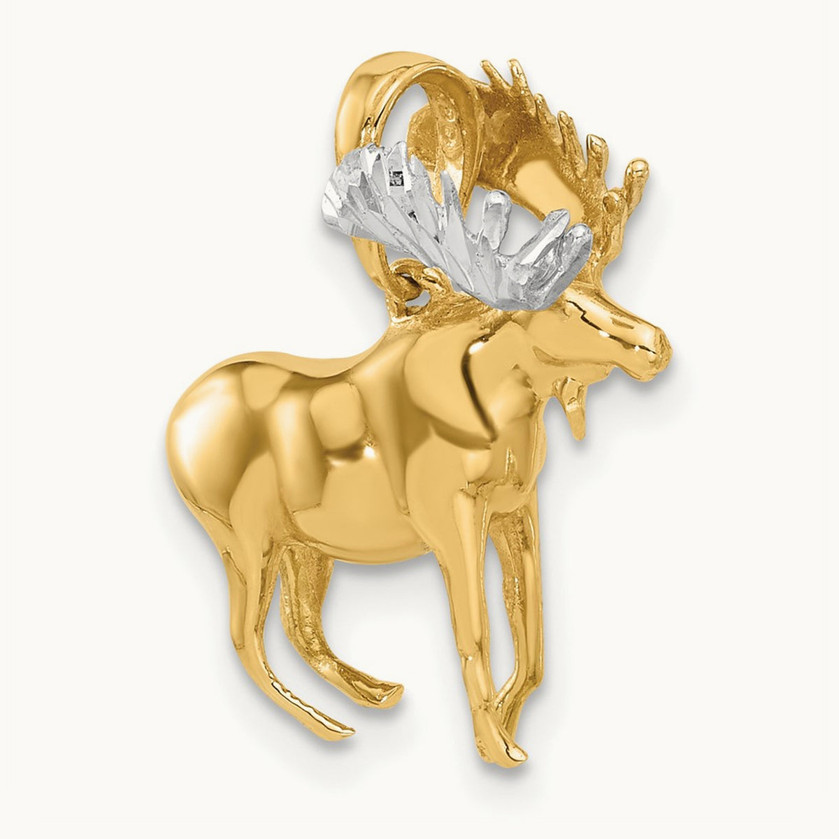 D/C 3D Moose Pendant, 14K with White Rhodium
