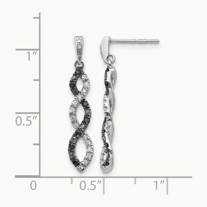 Black and White Diamond Twisted Post Earrings, 14K White Gold