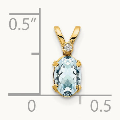 Diamond and Aquamarine Birthstone Pendant — 14K Yellow Gold