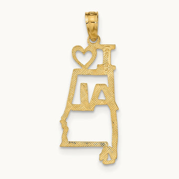 Solid Alabama State Pendant — 14K Yellow Gold