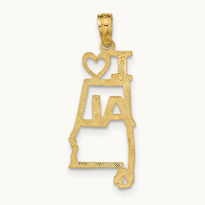 Solid Alabama State Pendant — 14K Yellow Gold