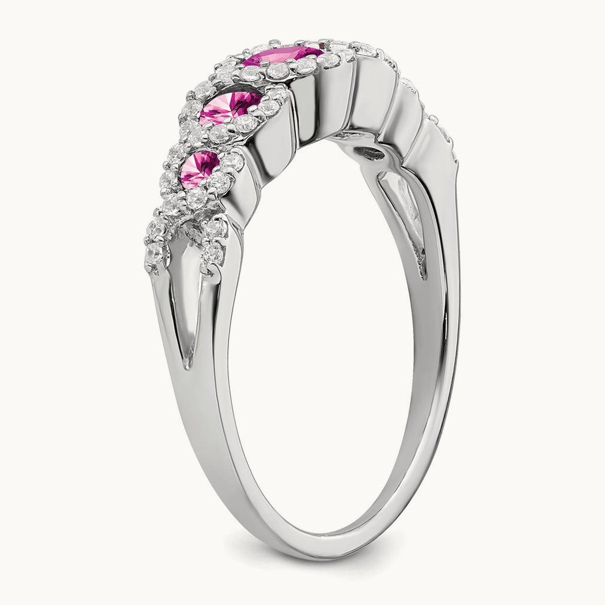 Created Pink Sapphire and Diamond Ring, 14K White Gold