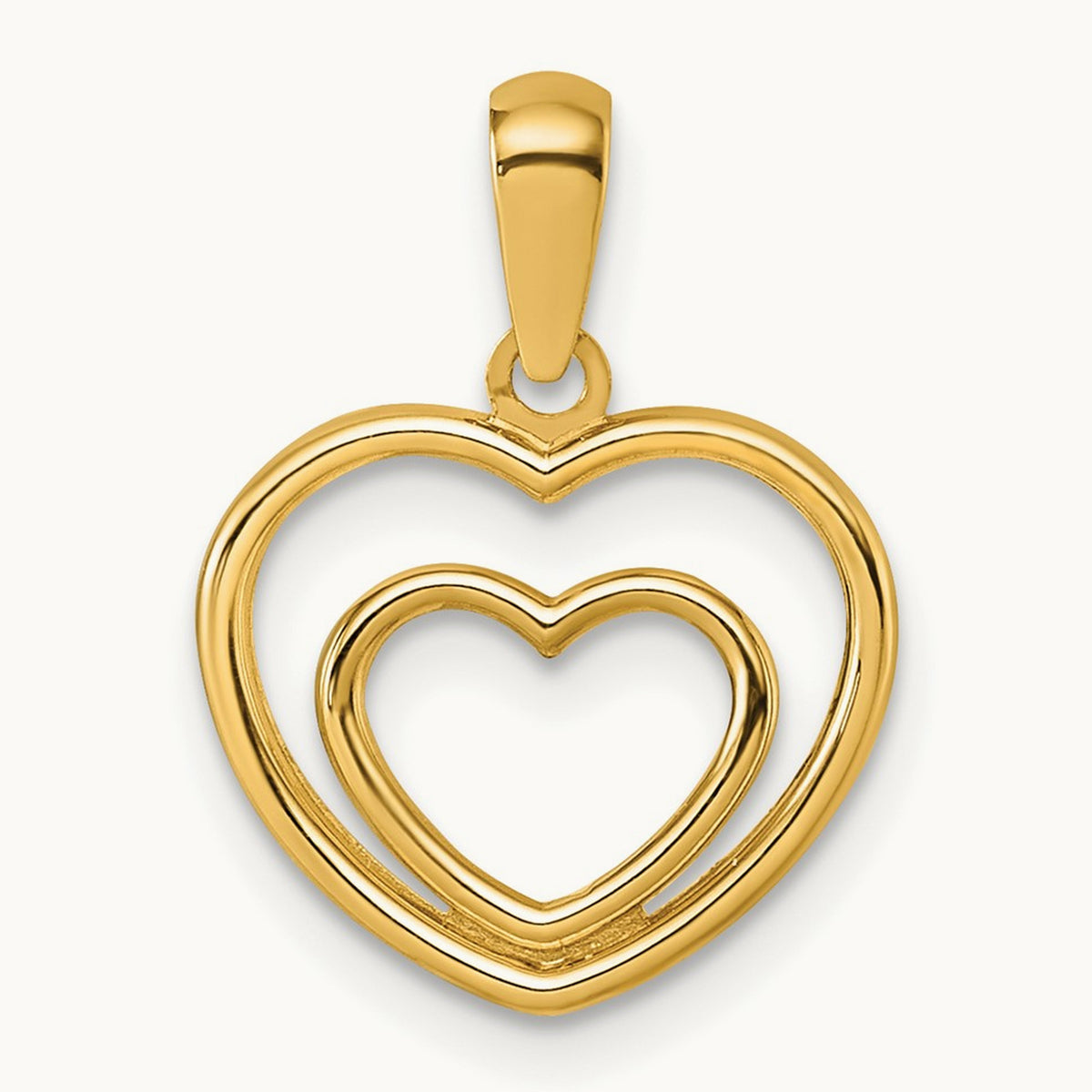 Polished Double Heart Pendant, 14K