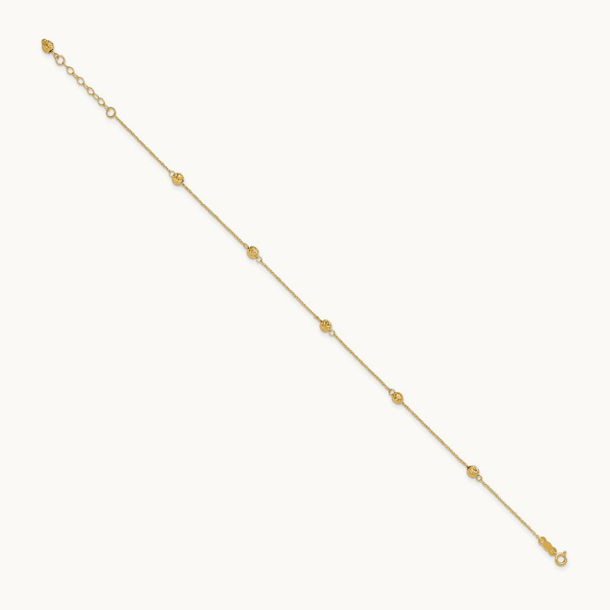 Diamond-cut Bead w/ 1in ext. Anklet, 14K
