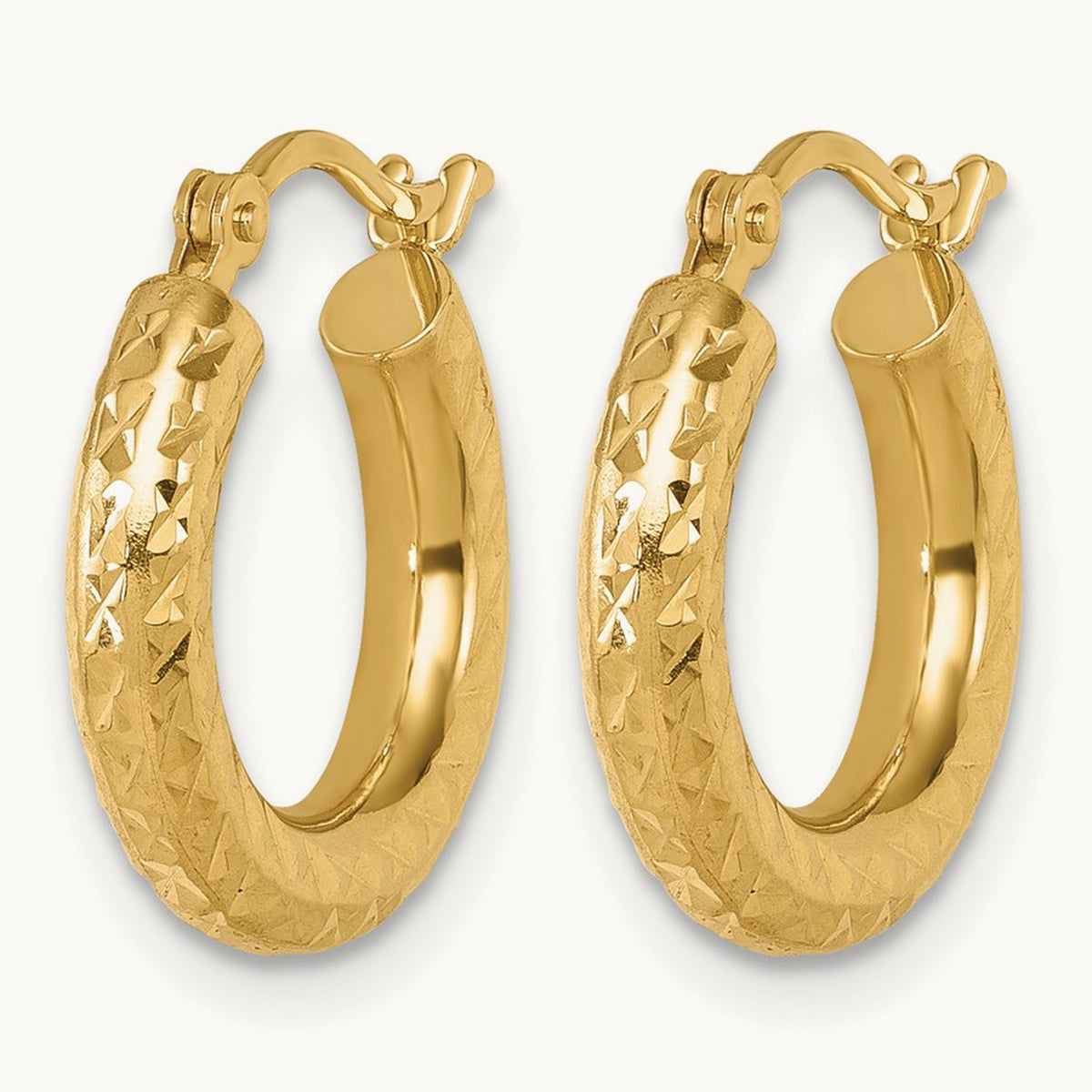Diamond-cut Round Hoop Earrings — 14K Yellow Gold