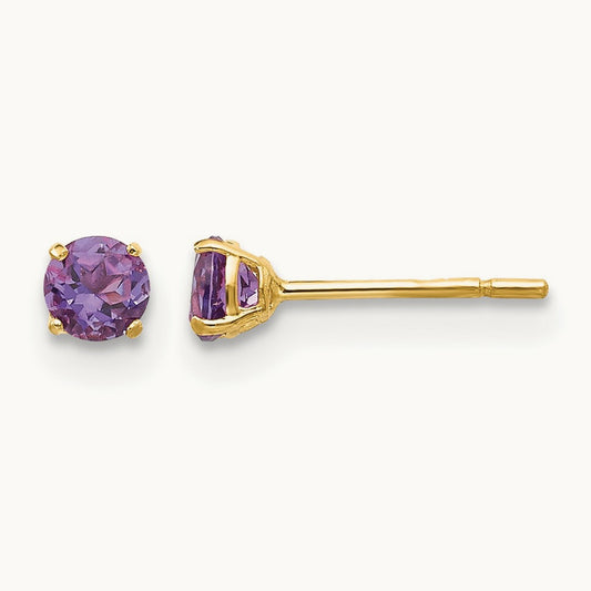 Round Amethyst Post Earrings — 3mm
