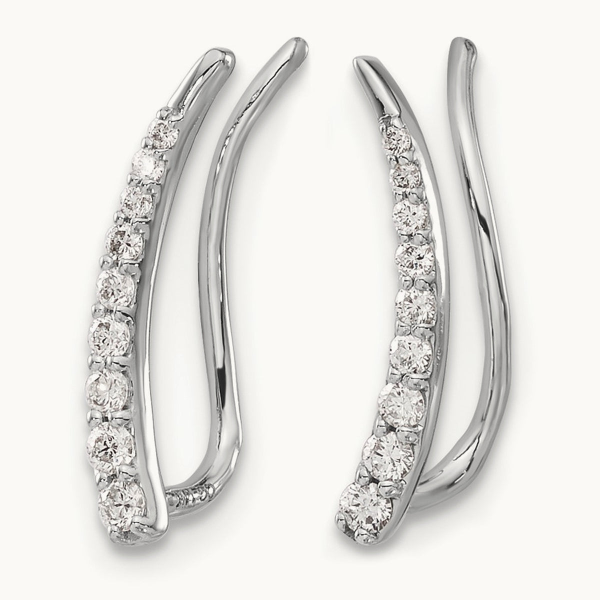 Diamond Ear Climber Earrings, 14K White Gold