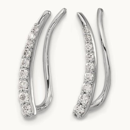 Diamond Ear Climber Earrings, 14K White Gold