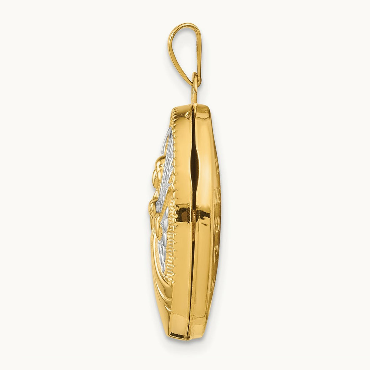 w/Rhodium Oval Guardian Angel Locket, 21mm, 14K