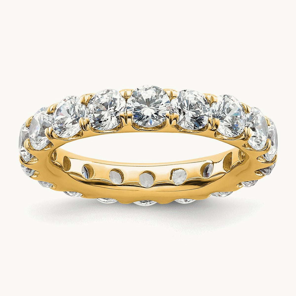 Polished U Shared Prong Diamond Eternity Band, 3.00 ct tw — 14K Yellow Gold