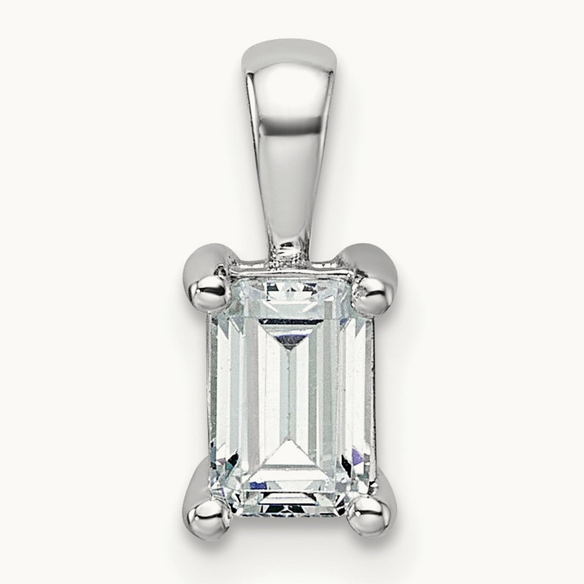 Emerald Four-Prong Pendant, 1/2-5 ct Lab-Grown Diamond — 14K White Gold