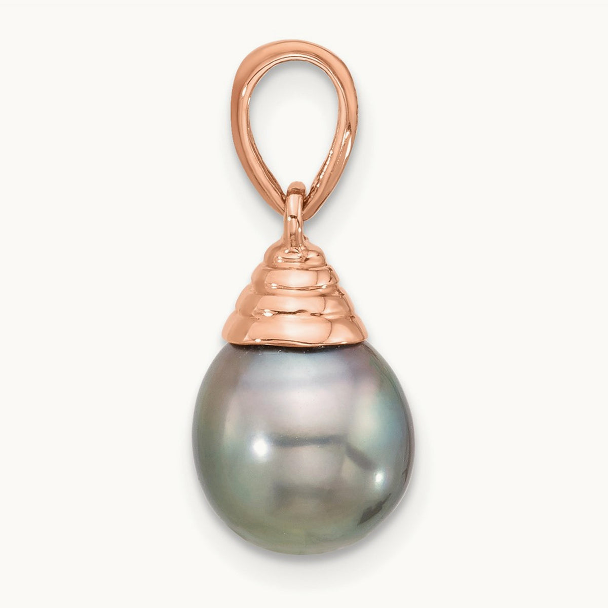 9- Teardrop Black Saltwater Tahitian Pearl Pendant — 14K Rose Gold