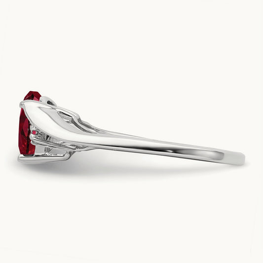 Created Ruby and Diamond Heart Ring, 14K White Gold
