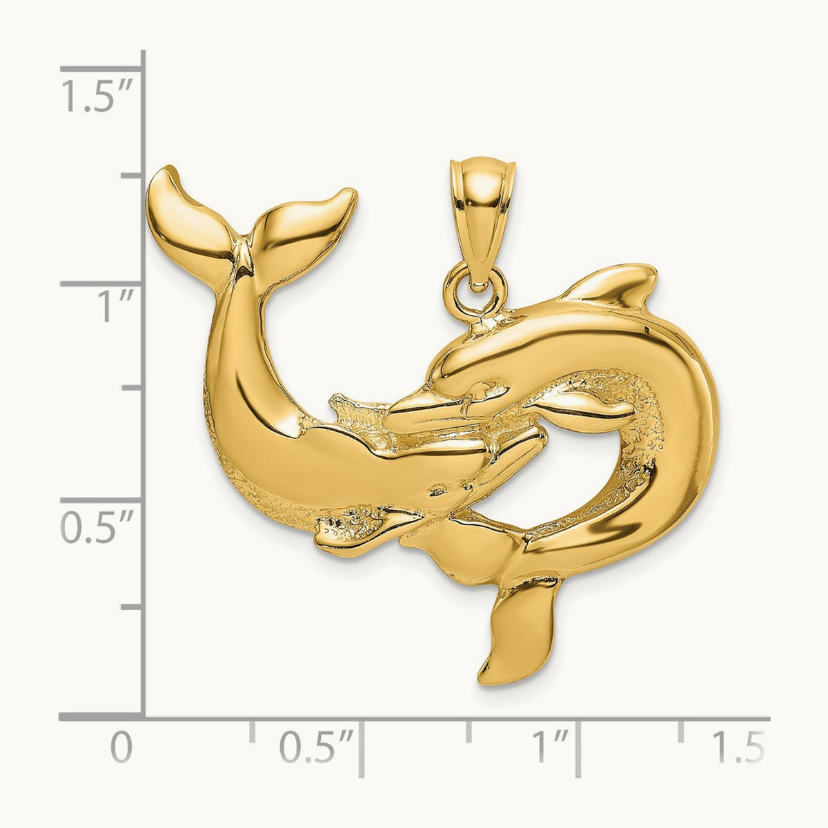 Polished Two Dolphins Together Charm, 14K