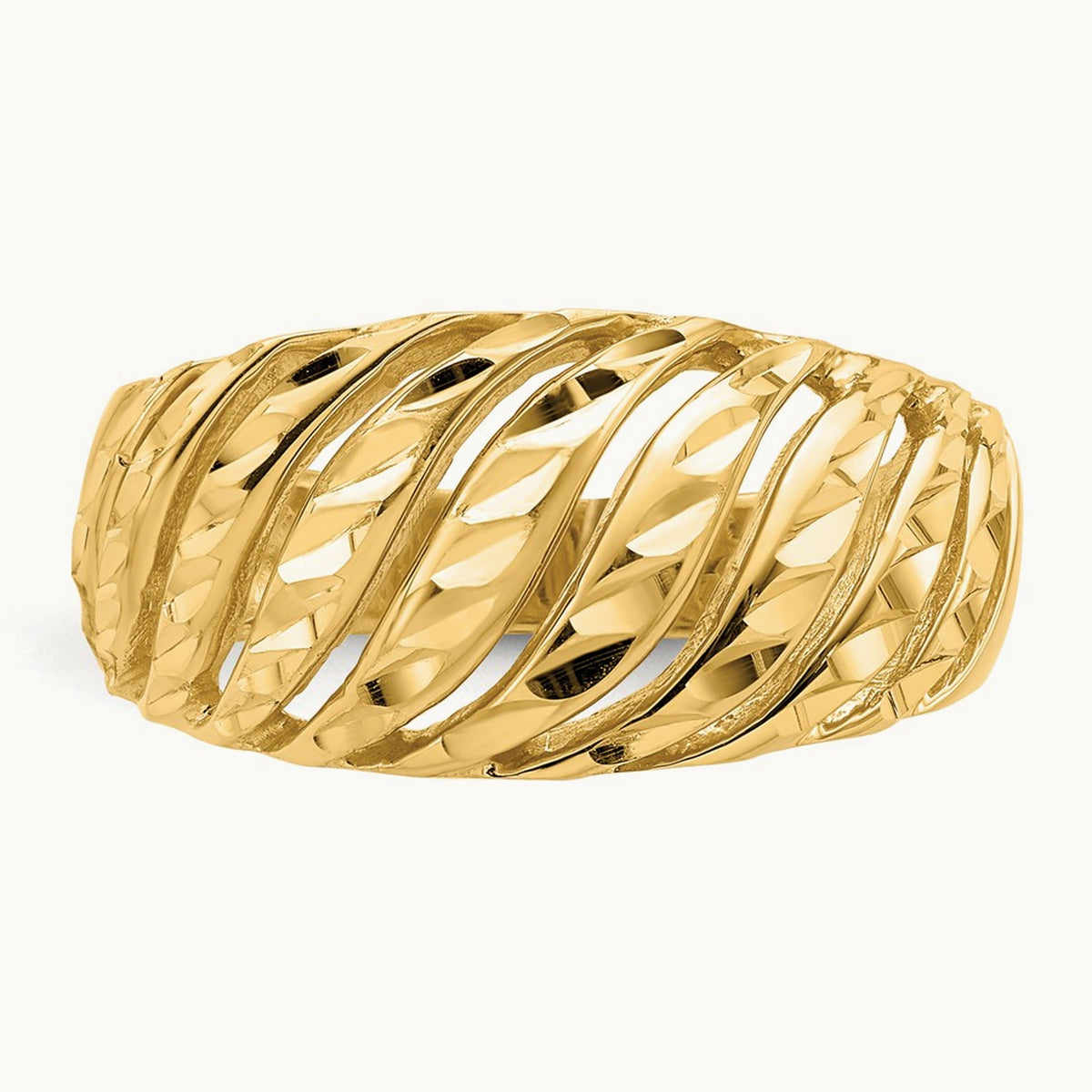 Open Slash Diamond-cut Dome Ring, 14K