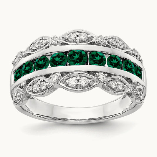 Created Emerald Fancy Ring, 0.20 ct tw Lab-Grown Diamond