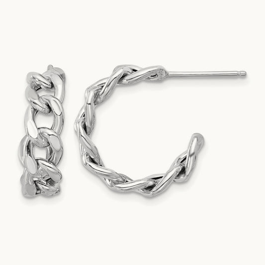 Rh-plated Polished Curb Chain Post C-Hoop Earrings, Sterling Silver — Leslie's