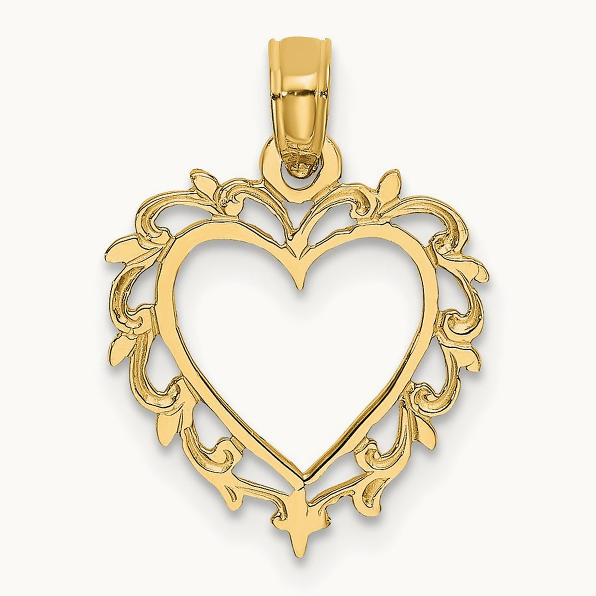 Heart with Lace Trim Charm — 14K Yellow Gold, 17.8mm