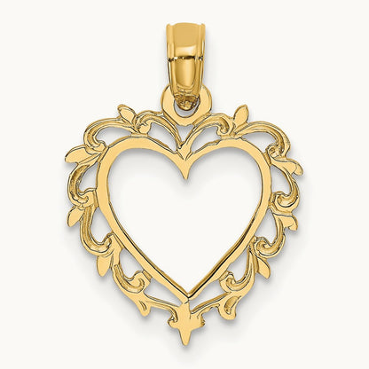 Heart with Lace Trim Charm — 14K Yellow Gold, 17.8mm