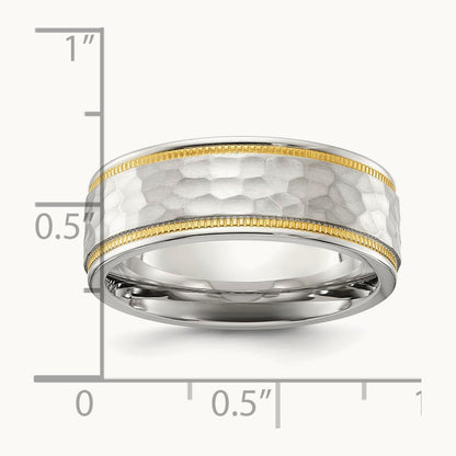 Brushed and Polished Hammered Yellow IP-plated Band, 7mm, Titanium