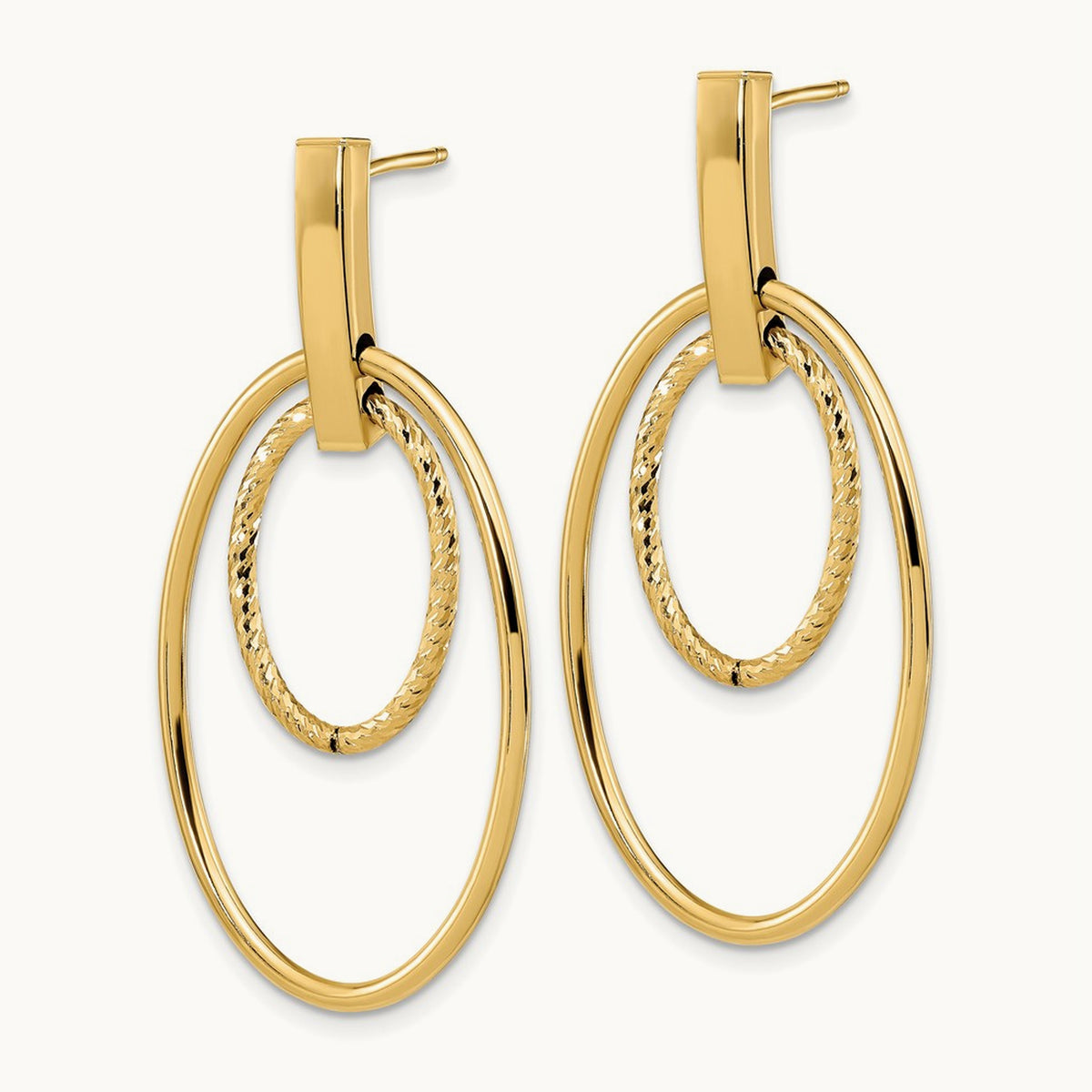 Polished Diamond Cut Post Dangle Earrings — 14K Yellow Gold