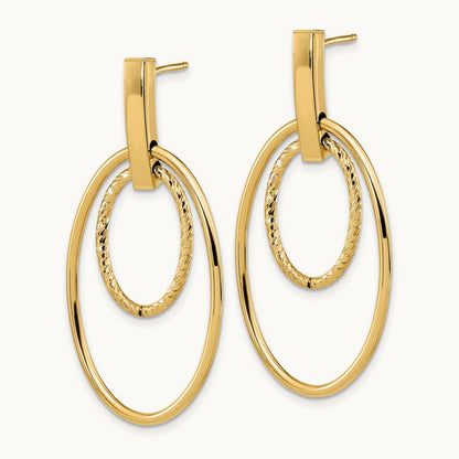 Polished Diamond Cut Post Dangle Earrings — 14K Yellow Gold