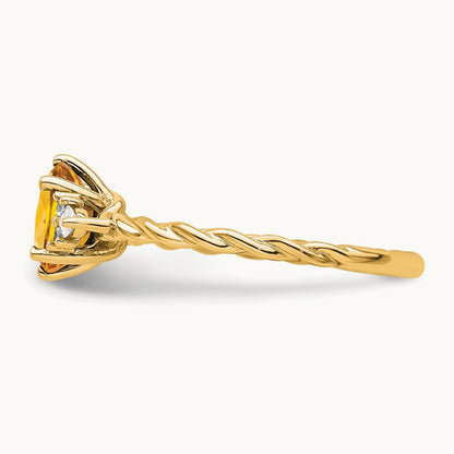 Polished Diamond and Citrine Twisted Ring — 14K Yellow Gold