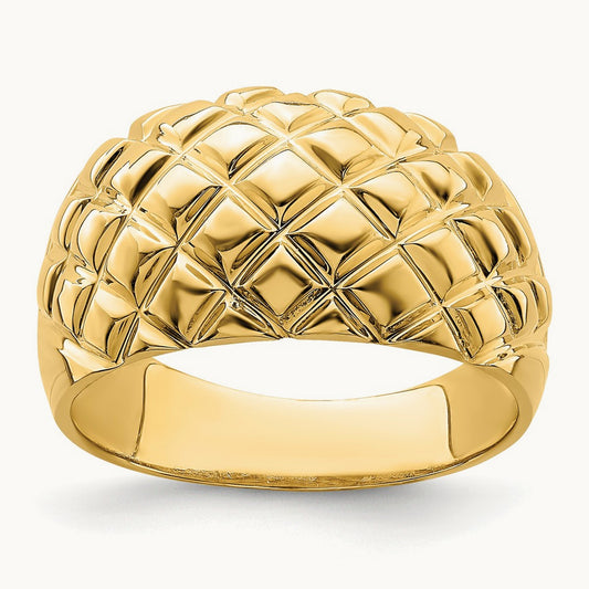 Polished Basket Weave Pattern Ring, 14K