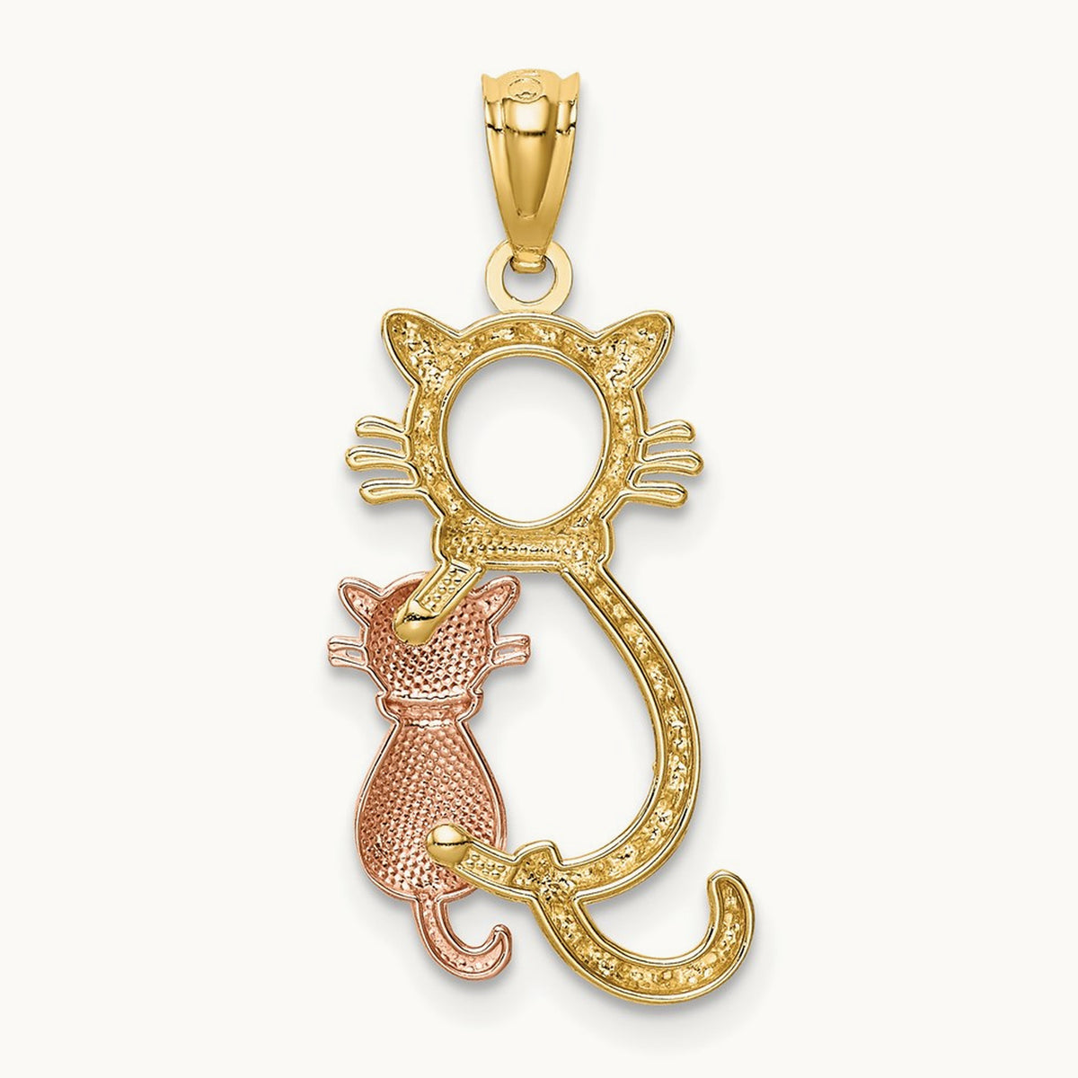 Polished Diamond-cut Sitting Cats Pendant, 14K Yellow with Rose