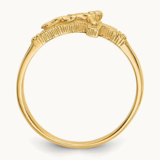 Satin Finish Childs Crucifix Ring, 14K