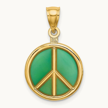 3-D Green Enameled Peace Symbol Charm, 14K