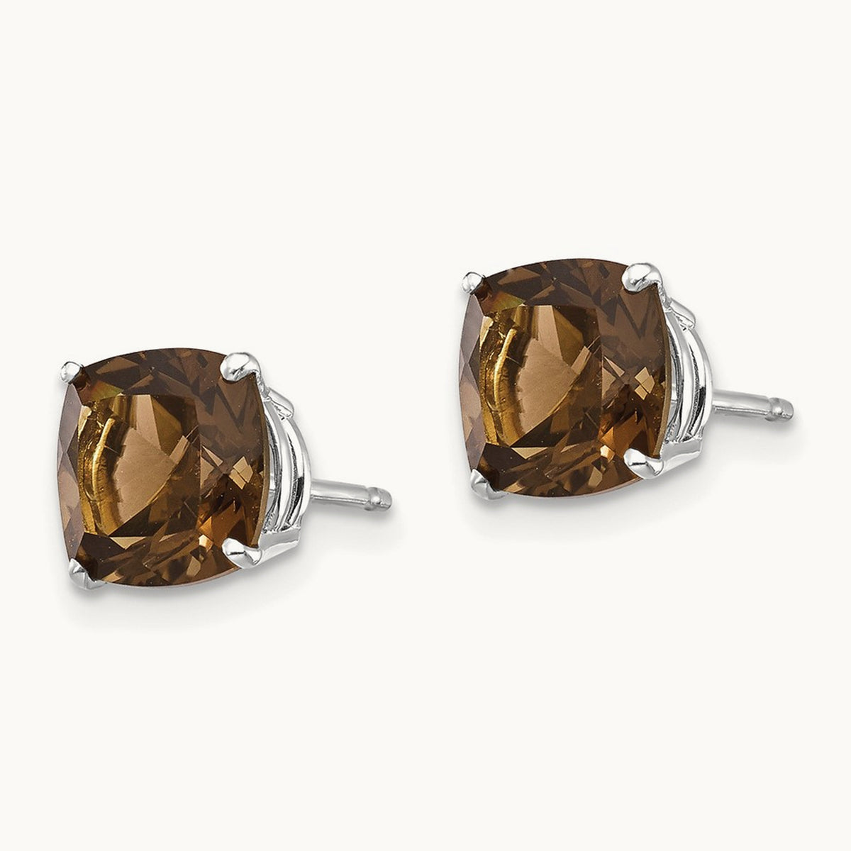 Cushion Checker-Cut Smoky Quartz Earring — 14K White Gold