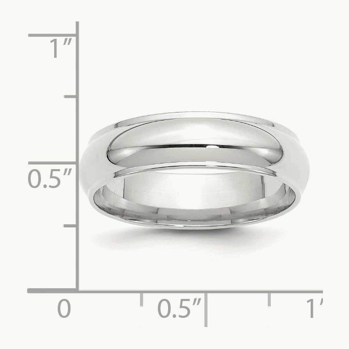 Half Round with Edge Band, 6mm, 10K White Gold