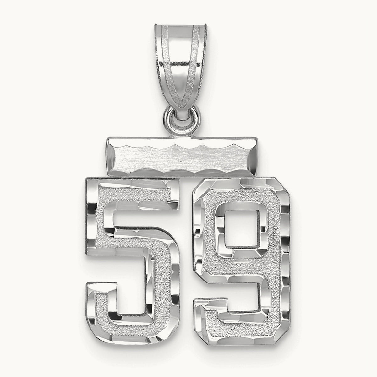Small Brushed Diamond-cut Number 59 Charm, 14K White Gold