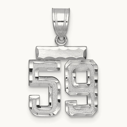 Small Brushed Diamond-cut Number 59 Charm, 14K White Gold