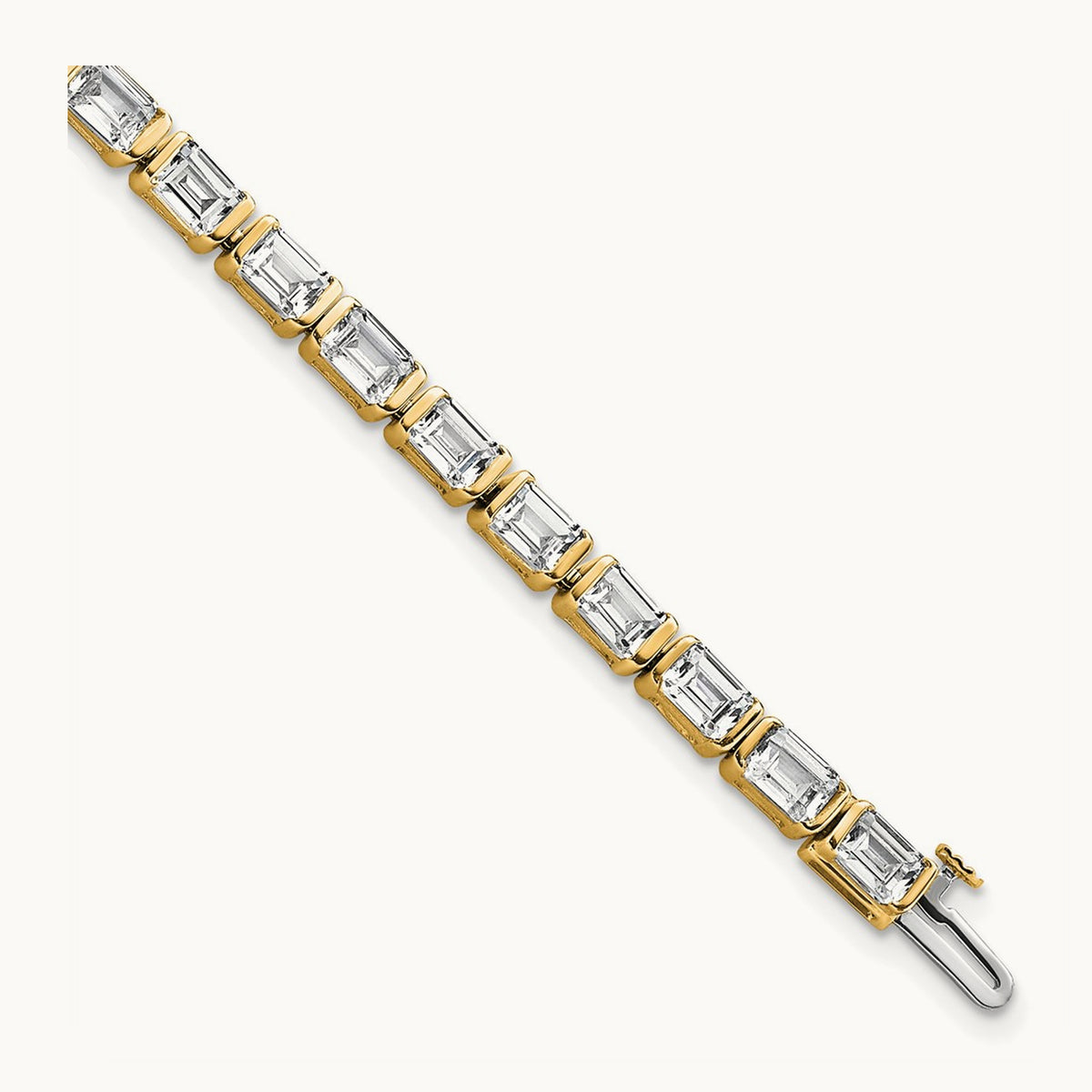 Emerald Bezel Tennis Bracelet, 10.00 ct tw Lab-Grown Diamond — 14K Yellow Gold