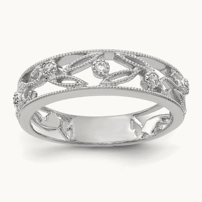 Flower Vine Design Diamond Ring — 14K White Gold, 6