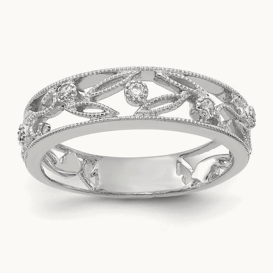 Flower Vine Design Diamond Ring — 14K White Gold, 6