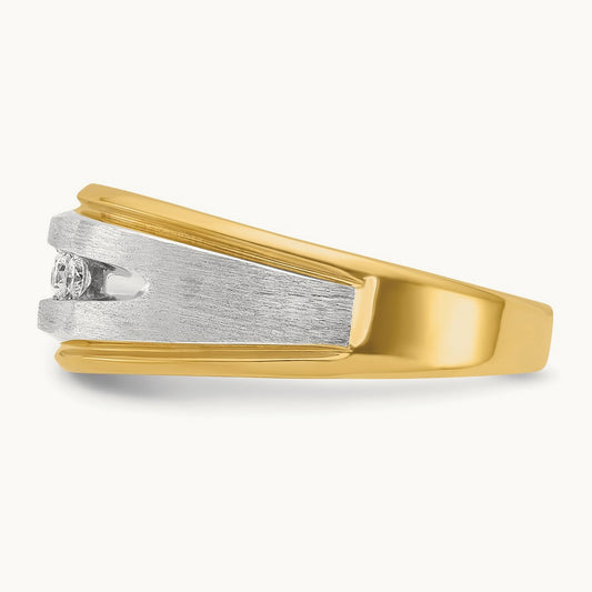 w/ White RH IBGoodman Men's Polish/Satin/Grooved Diamond Ring, 14K