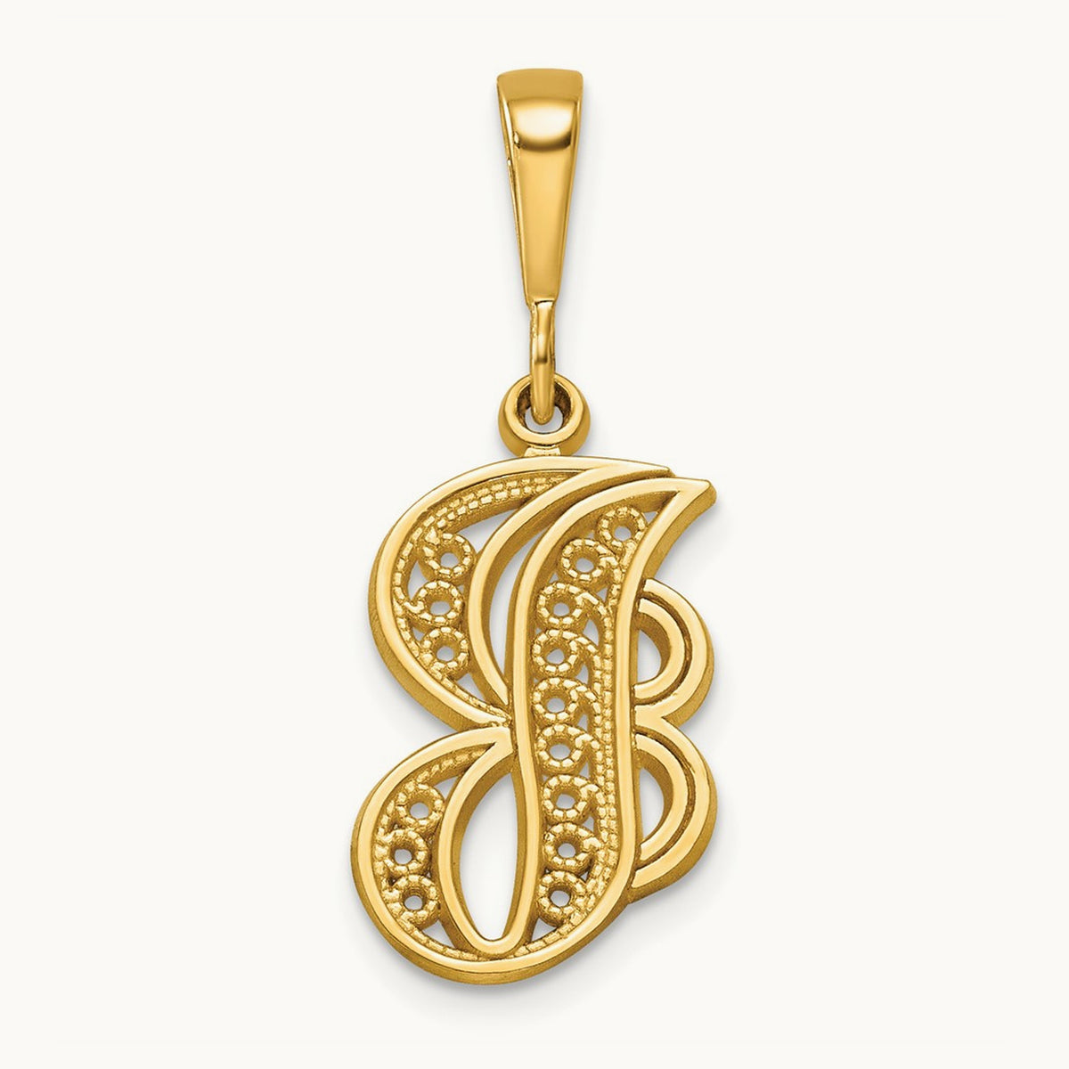 Polished Script Filigree Initial Pendant — J