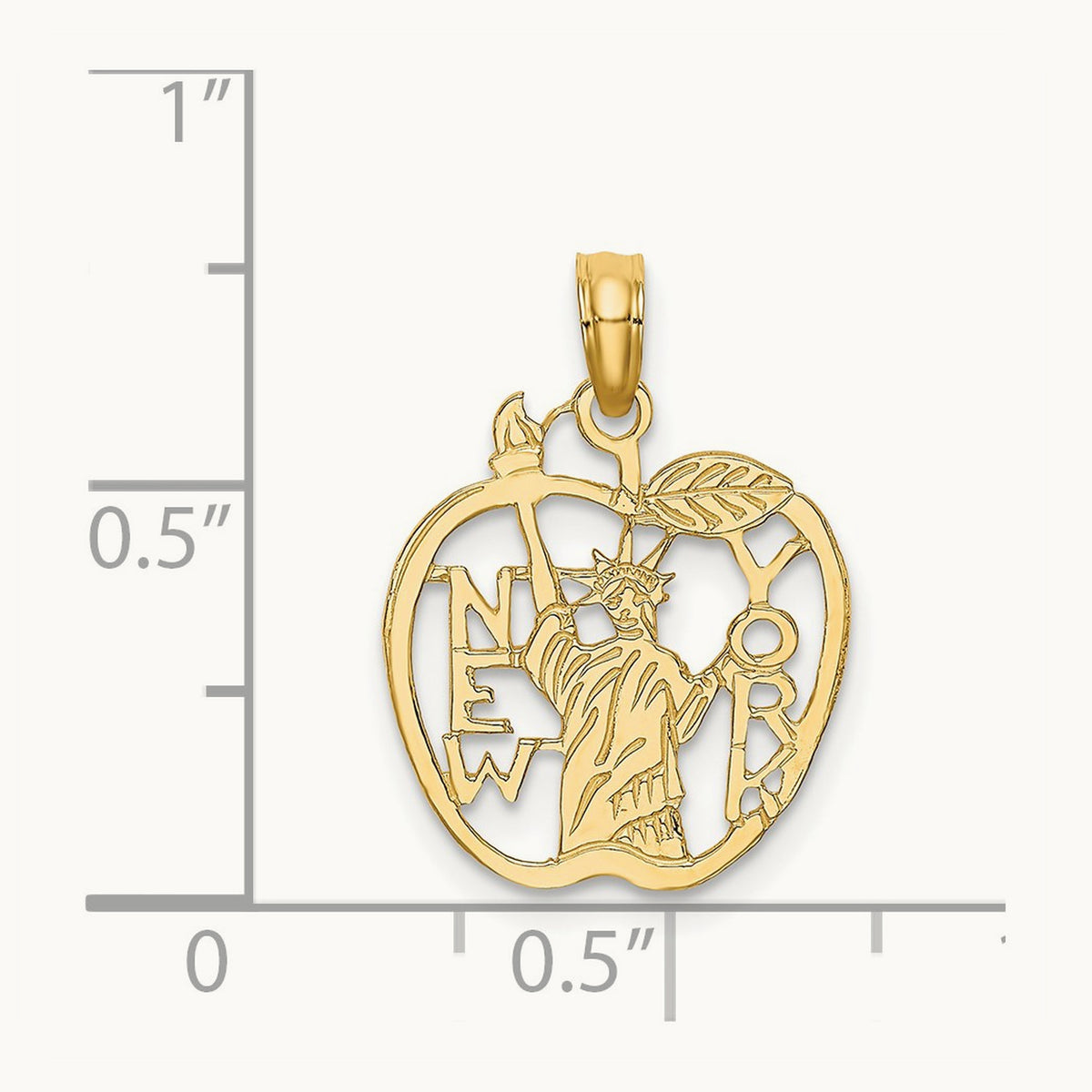 Cut-out NEW YORK w/Statue of Liberty in Apple Charm, 14K
